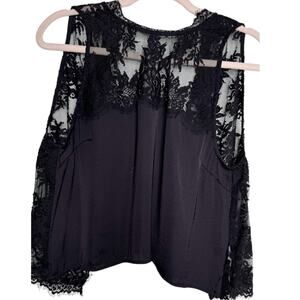 Free People Black Cami Lace Silky Satin Open Back Size Small